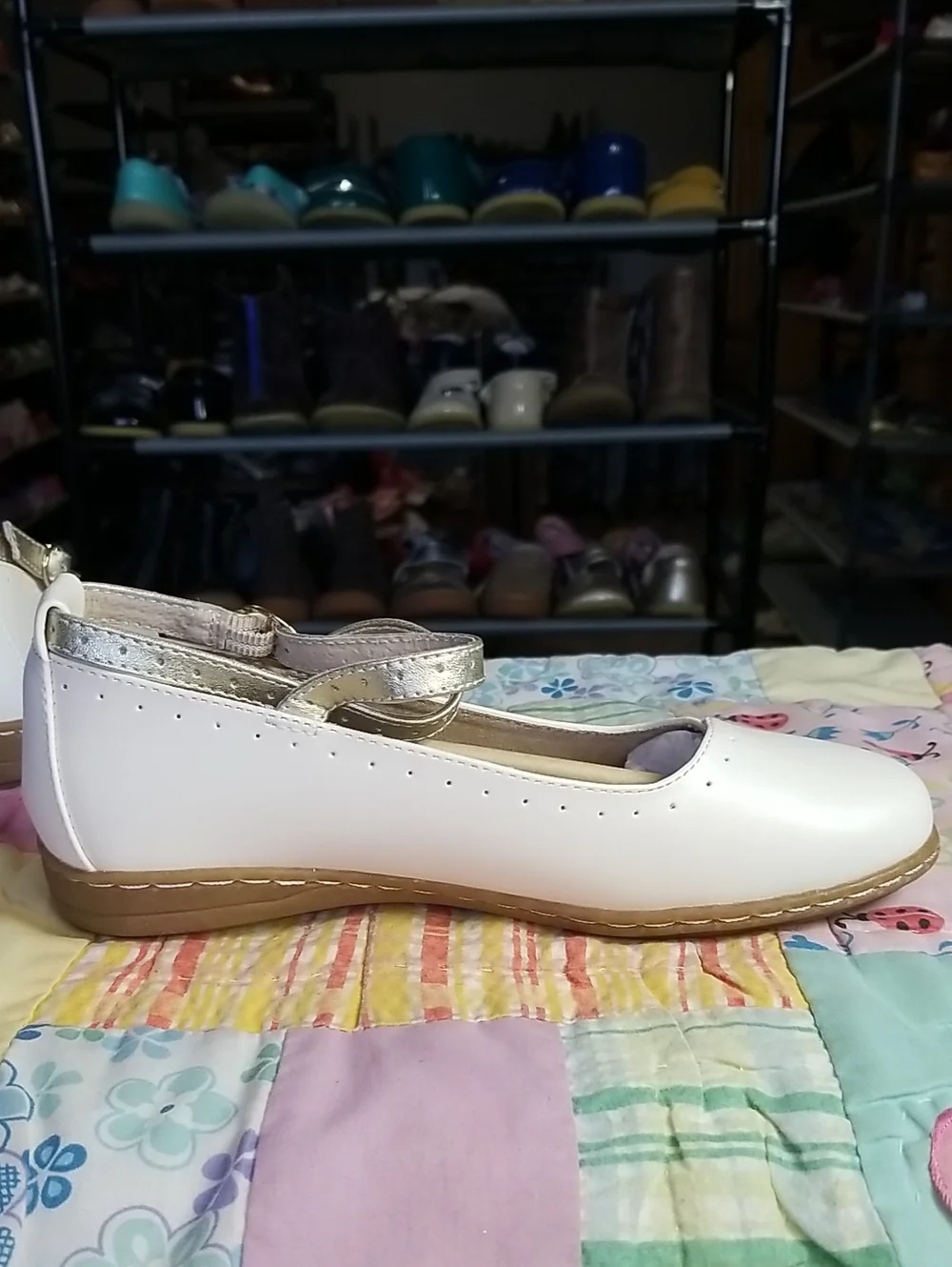 Livie & Luca White Leather Mary Jane Flats with Gold Criss Cross Straps HTF 2 Y